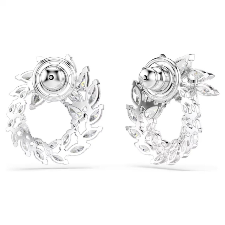 Mesmera hoop earrings Marquise cut, White, Rhodium plated